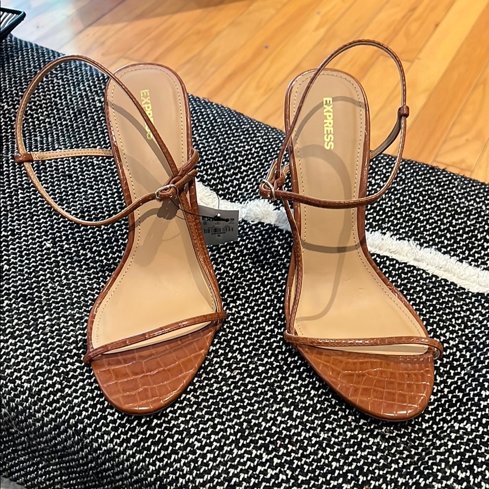 Express Brown Leather Sandals with Ankle Strap